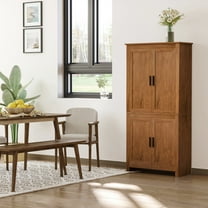 HOMCOM 64" 4-Door Kitchen Pantry, Freestanding Storage Cabinet with 3 Adjustable Shelves for Kitchen, Dining or Living Room, Oak