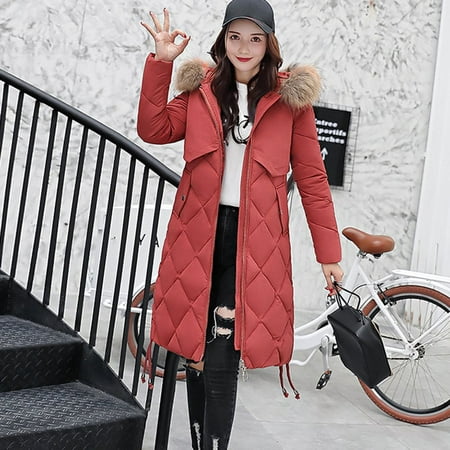 Solid Color Long Style Women Winter Slim Coat Thickening Down Cotton ...