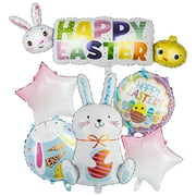 BGFIIPAJG 7 Pcs Easter Balloons Large Bunny Chicken Egg Shaped Mylar Foil Balloons White Green Yellow Balloons For Home Happy Themed Party Decorations Supplies