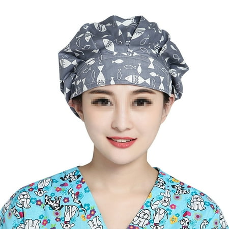 

Funny Fish Printed Hat Practical Operating Room Hat Adjustable Dust-proof Doctor Nurse Working for Daily Use
