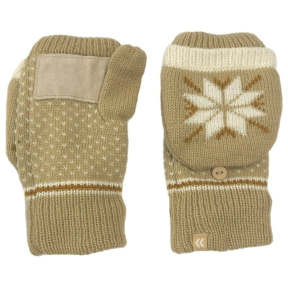Isotoner Womens Tan Snowflake Fingerless Convertible Flip Top Gloves