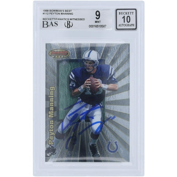 Peyton Manning Indianapolis Colts Autographed 1998 Bowman's Best #112 Beckett Fanatics Witnessed Authenticated 9/10 Rookie Card - Fanatics Authentic Certified