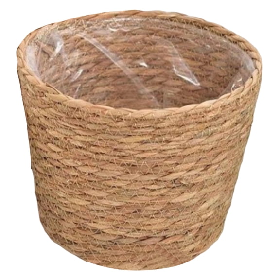 7.9in Woven Flower Basket for Indoor Plants, Handmade Seagrass Planter, Floor Standing Braided Pot, Natural Straw Storage Basket for Home Garden Decor, Large Size