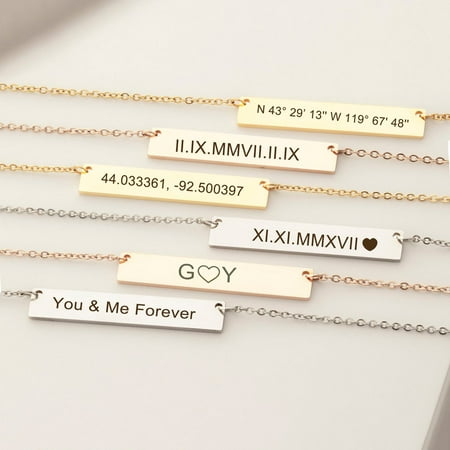 Personalized Silver Women's Stainless Steel Engravable Bar Name Pendant Necklace