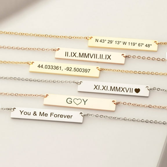 Personalized Silver Women's Stainless Steel Engravable Bar Name Pendant Necklace