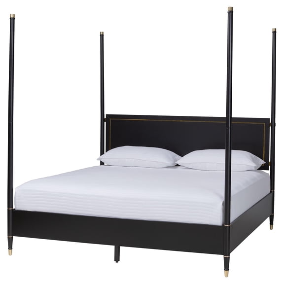 Baxton Studio Tamra Four-Poster Platform Bed Black Wood Bed Frame King