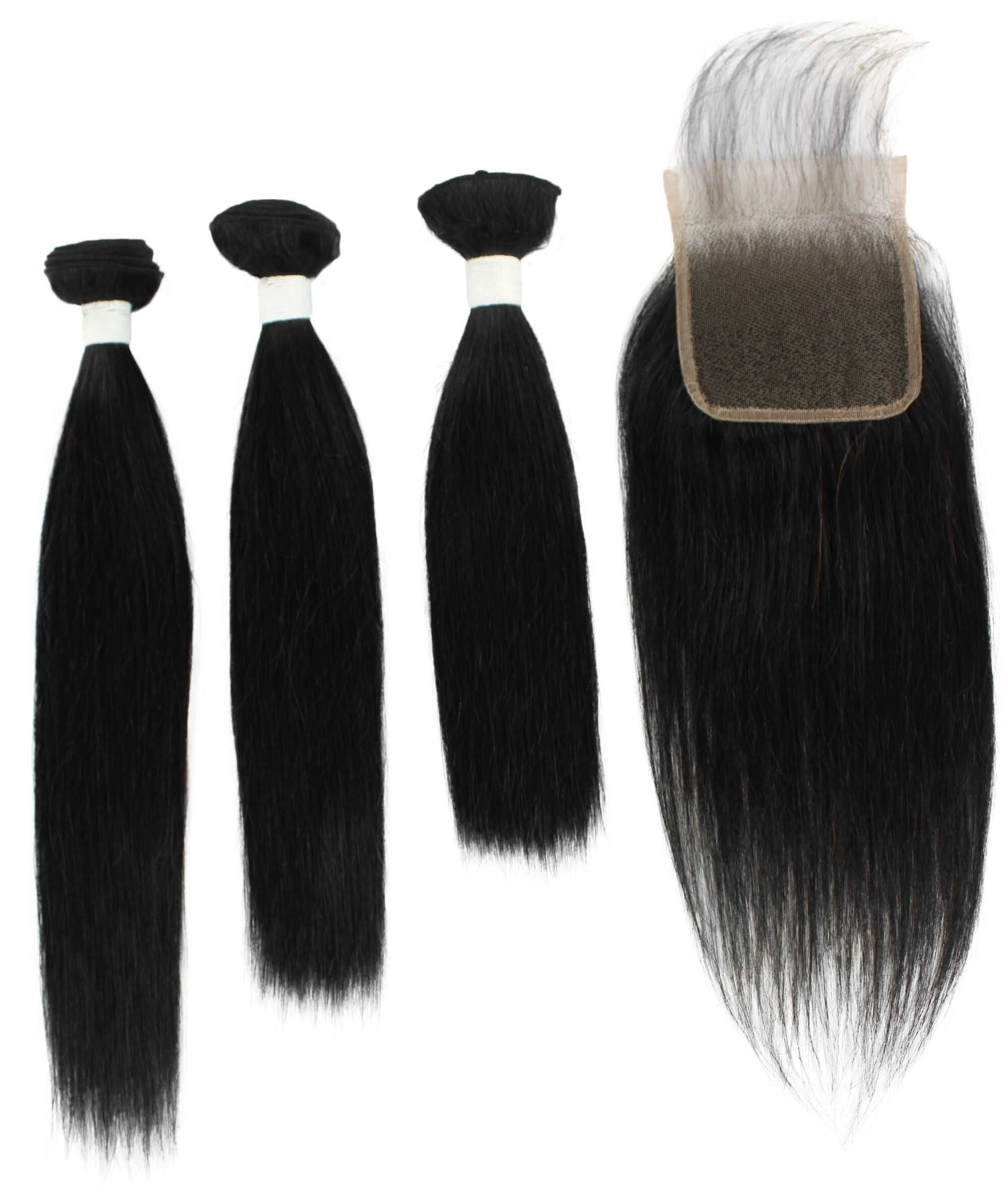 LUXLUXE Rico 100% Unprocessed A7 Grade Human Hair Bundle Free Part 4X4 Hand Tied Swiss Lace Closure