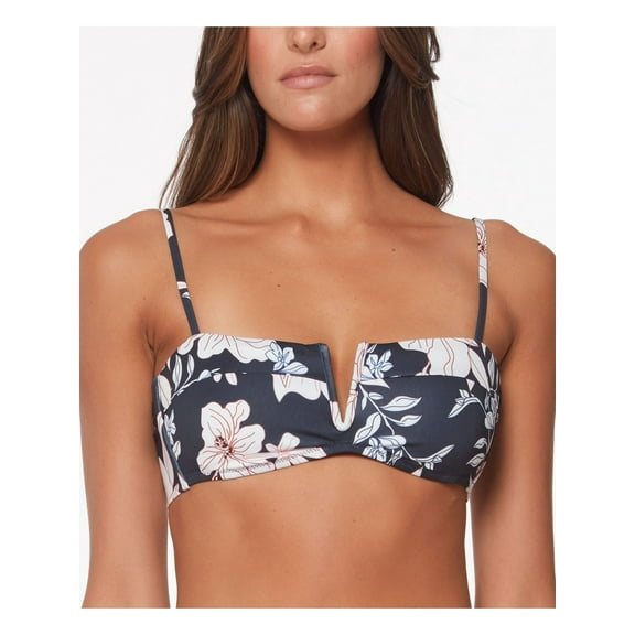 SANCTUARY Women's Black Floral Stretch Tie Removable Cups Bikini Adjustable V-Wire Night In The Jungle Swimsuit Top M