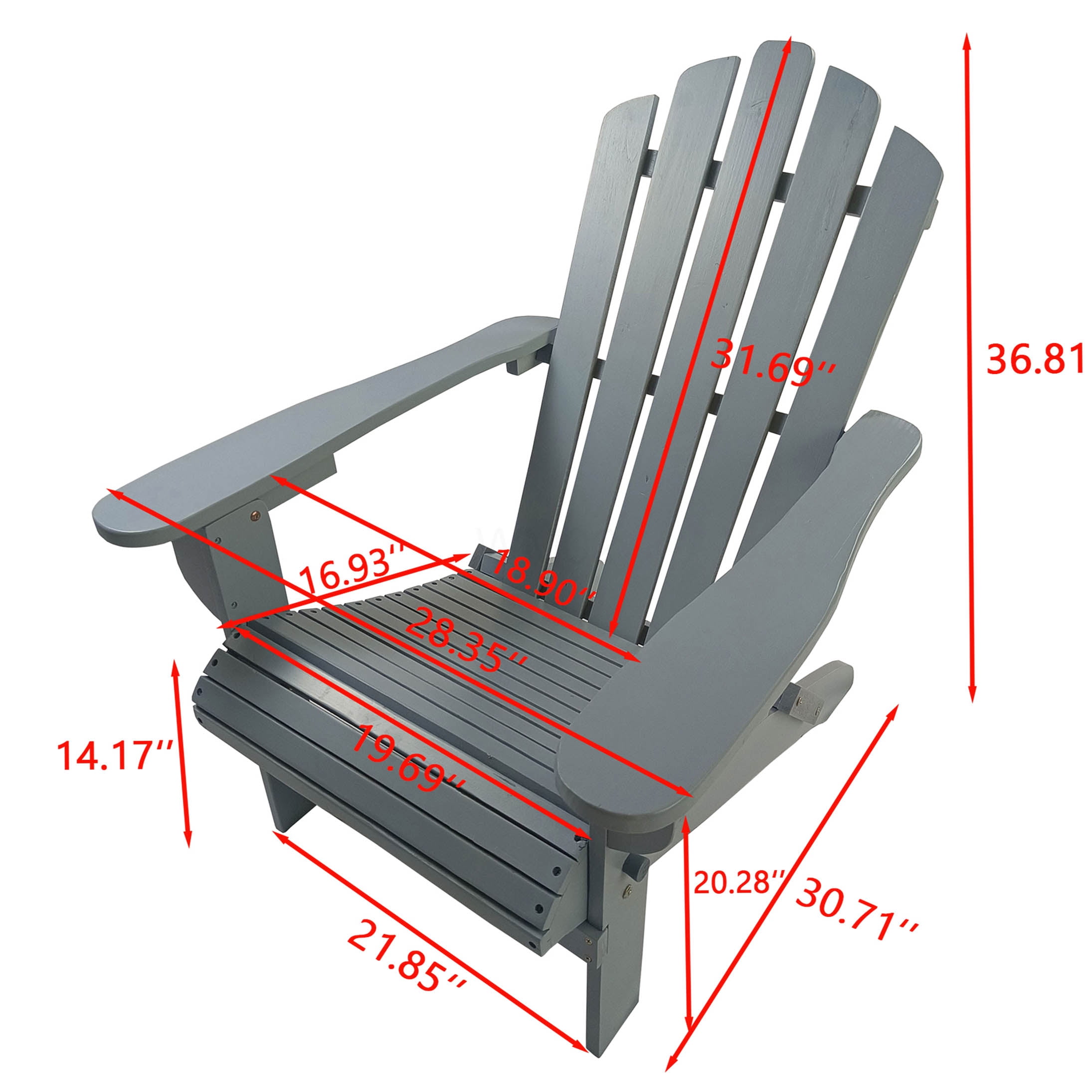COSMOS Grey Foldable Solid Wood Adirondack Chair for Patio or Garden, Outdoor Indoor Use