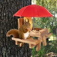 thumbnail image 7 of KQJQS Squirrel Feeder, Squirrel Picnic Table Feeder for Outside with Umbrella Benches Carbonized Wood Bird Chipmunk Feeder Picnic Solid Structure Hanging Corn Cob Holder Snacks Peanuts Pet Gifts, 7 of 7