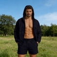 thumbnail image 2 of Men's 2 Piece Tracksuits Quick Dry Jogging Suits Long Sleeve Hoodie with Shorts Casual Athletic Set 4XL Black, 2 of 9