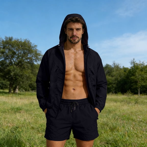 Avrnliq Mens 2 Pieces Outfits Casual Full Zip Hoodie Jacket and Shorts Set Sun Protection Athletic Jogging Hiking Fishing Spring Summer Tracksuit,Size 4XL