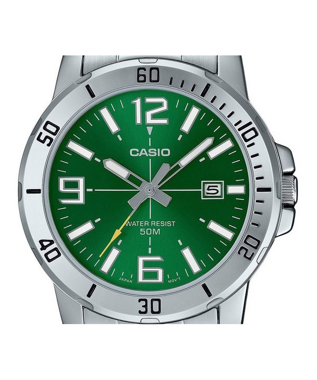 Casio Men’s Green Dial Stainless Steel Analog Watch - MTP-VD01D-3BVUDF