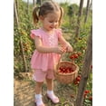 thumbnail image 5 of AceBaby Toddler Baby Girls Summer Outfits, 6M-5TRuffled Sleeve Bow T-Shirt and Shorts  2Pcs Set Clothes, 5 of 9