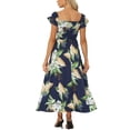 thumbnail image 3 of Vestidos florales INSPIRE CHIC para mujer, vestido midi de playa sin hombros de verano XS azul oscuro, 3 of 6