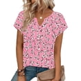 thumbnail image 5 of Short Sleeve T Shirts for Women Floral Printed V Neck Graphic Base Tees Loose Fit Casual Summer Tshirts (XL, Pink), 5 of 7