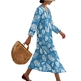 thumbnail image 3 of DISNIMO Palm Tree Print Maxi Dresses for Women Loose V Neck Midi Dress Linen Style Casual Dress Lightweight 3/4 Sleeve Dresses, XL, 3 of 6