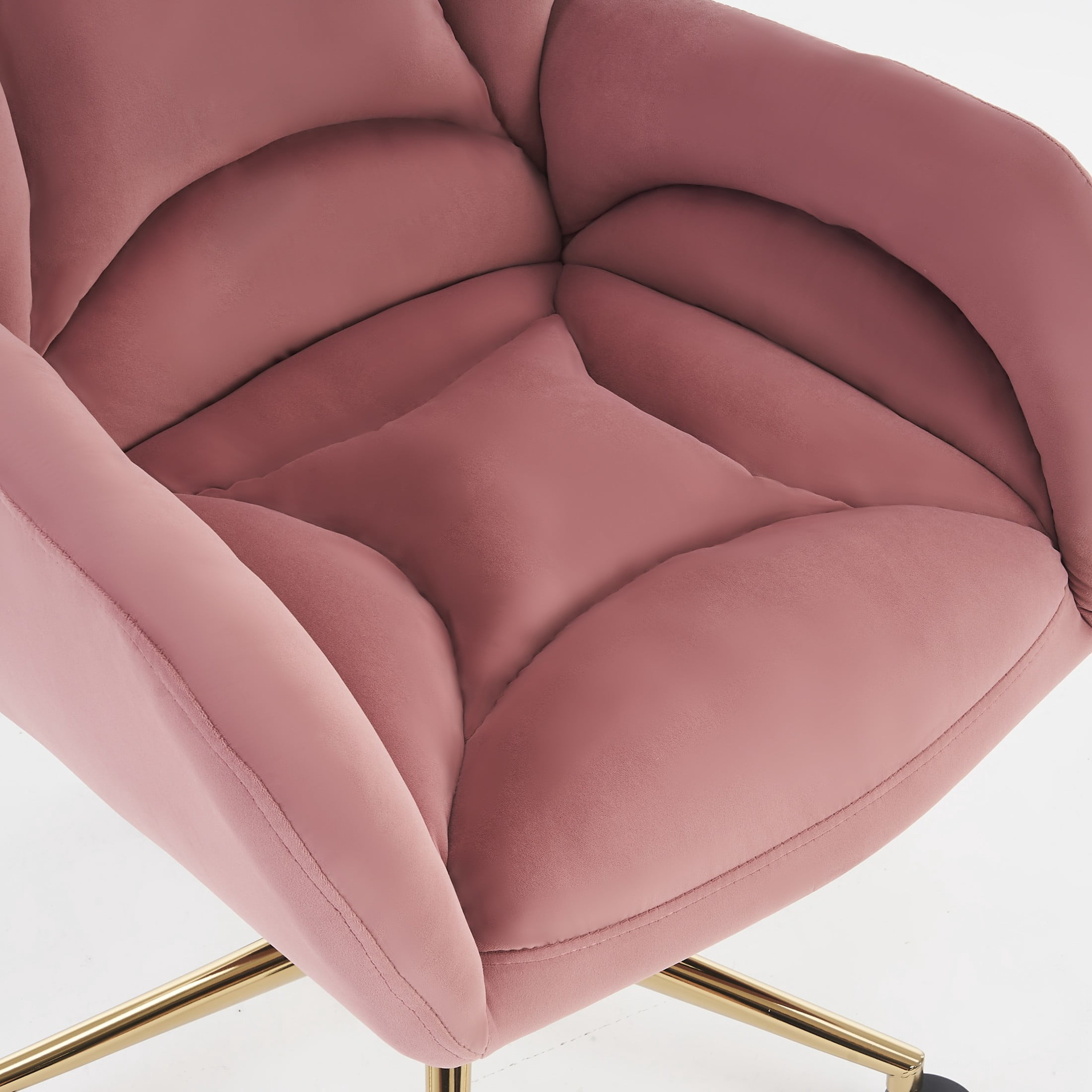 Noble House Rostin Velvet Swivel Home Office Chair, Ergonomic Makeup Vanity Seat with Adjustable Gold Base, Pink