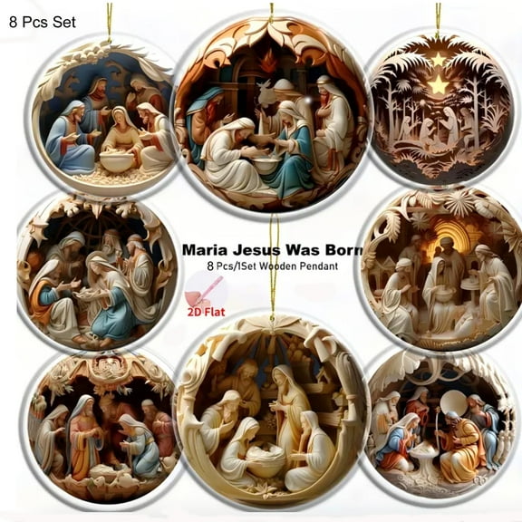 8 Pcs Vintage Christmas Tree Ornaments, Handcrafted 2D Hanging Christmas Gifts Home Decoration