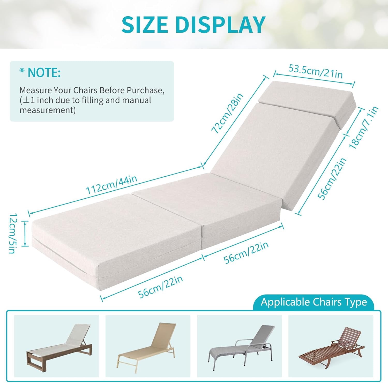 Bronkige 2 Pcs Chaise Lounge Cushions Outdoor, 72x21x5 Inch Thick Waterproof Outdoor Furniture Cushions with Removable Cover, Patio Lounge Chair Cushions for Outdoor Furniture, Beige