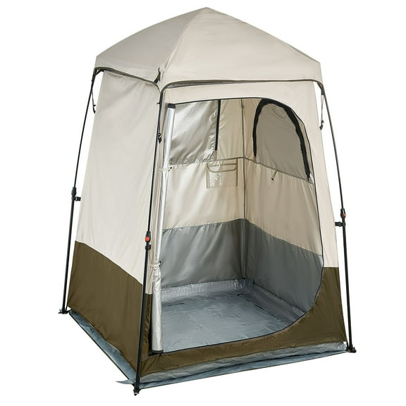 KFFKFF Portable Camping Shower Tent, Single Room, Foldable Privacy Shelter with Ground Stakes, Ropes, Carrying Bag, and Crossbar, Made of Durable 210D Oxford Fabric with Silver Coating