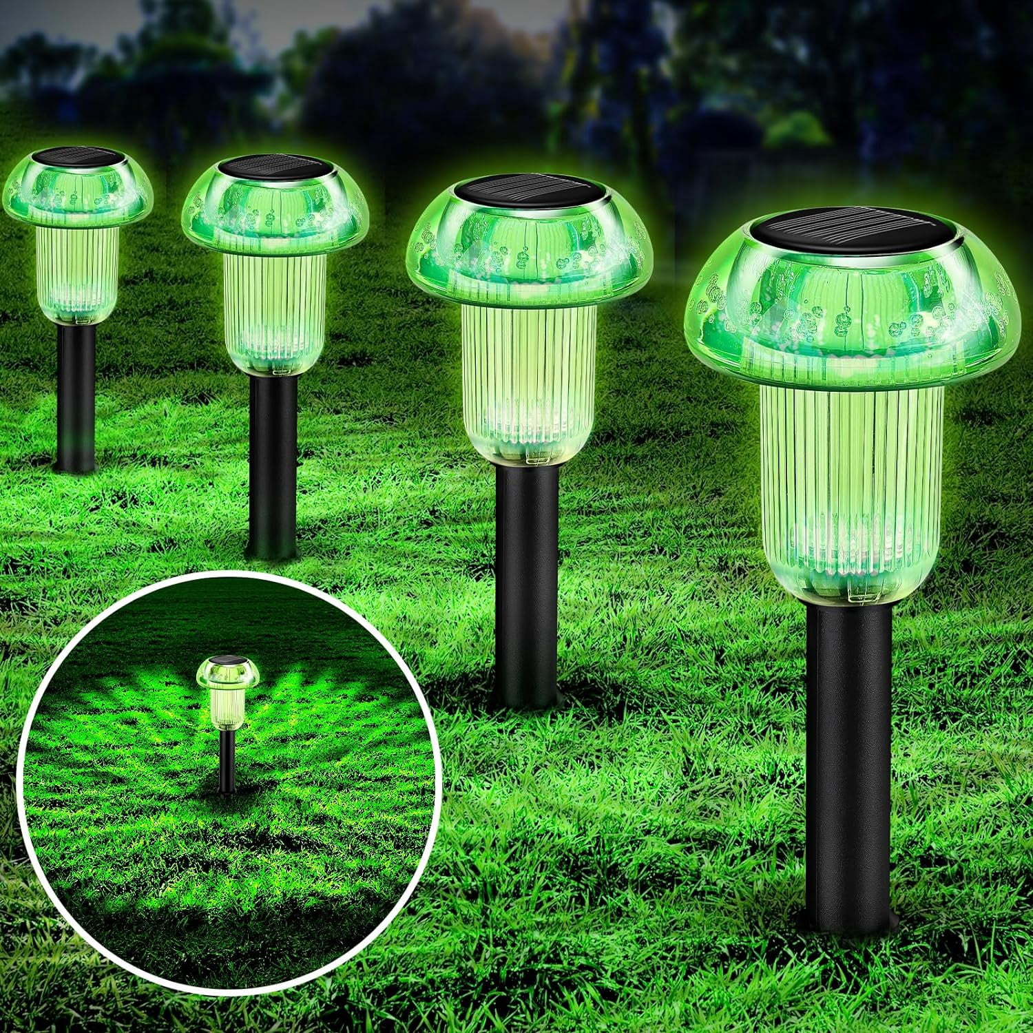 Green Solar Lights Outdoor 4 Pack LED Christmas Decorations Mushroom Solar Lights Outdoor Waterproof, Landscape Lighting Garden Stake Lights, Outdoor Solar Lights for Yard, Garden