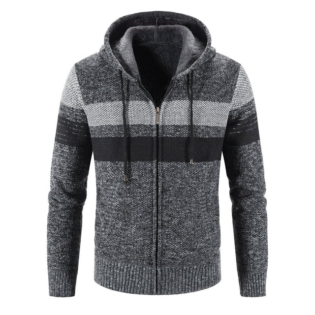 CEHVOM Autumn And Winter New Men's Color Matching Plus Velvet Plus Size Hooded Cardigan