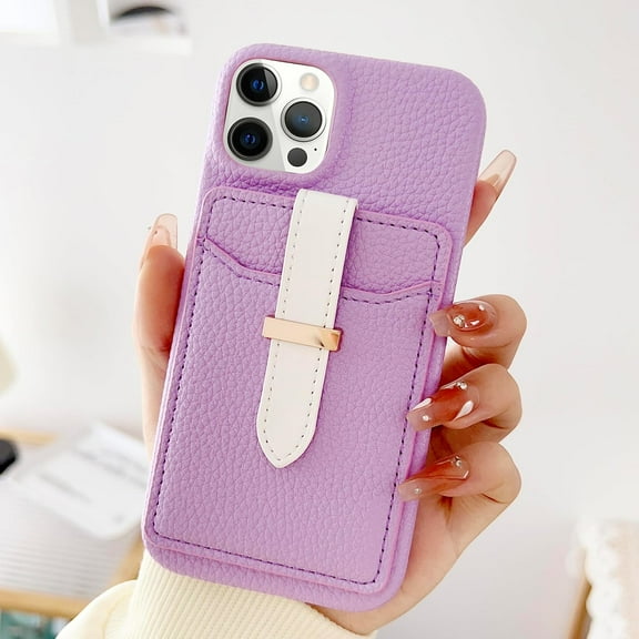 Compatible with iPhone 14 Pro Max Wallet Case with Card Holder PU Leather Credit Card Holder Slot Cover for Girls Women Girly Soft Bumper Protector Shockproof Phone Cover Purple