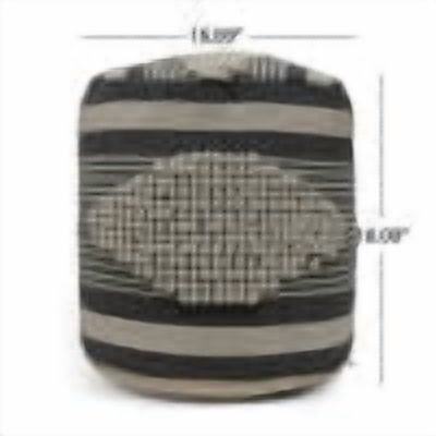 Mintazer Handcrafted Fabric Cylindrical Pouf Chair, Striped Round Pouf for Living Room Bedroom, Dark Grey