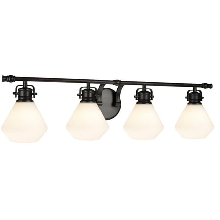 

Aspen Creative 62092 Four-Light Metal Bathroom Vanity Wall Light Fixture 32 Wide Transitional Design in Bronze with Opal Glass Shade