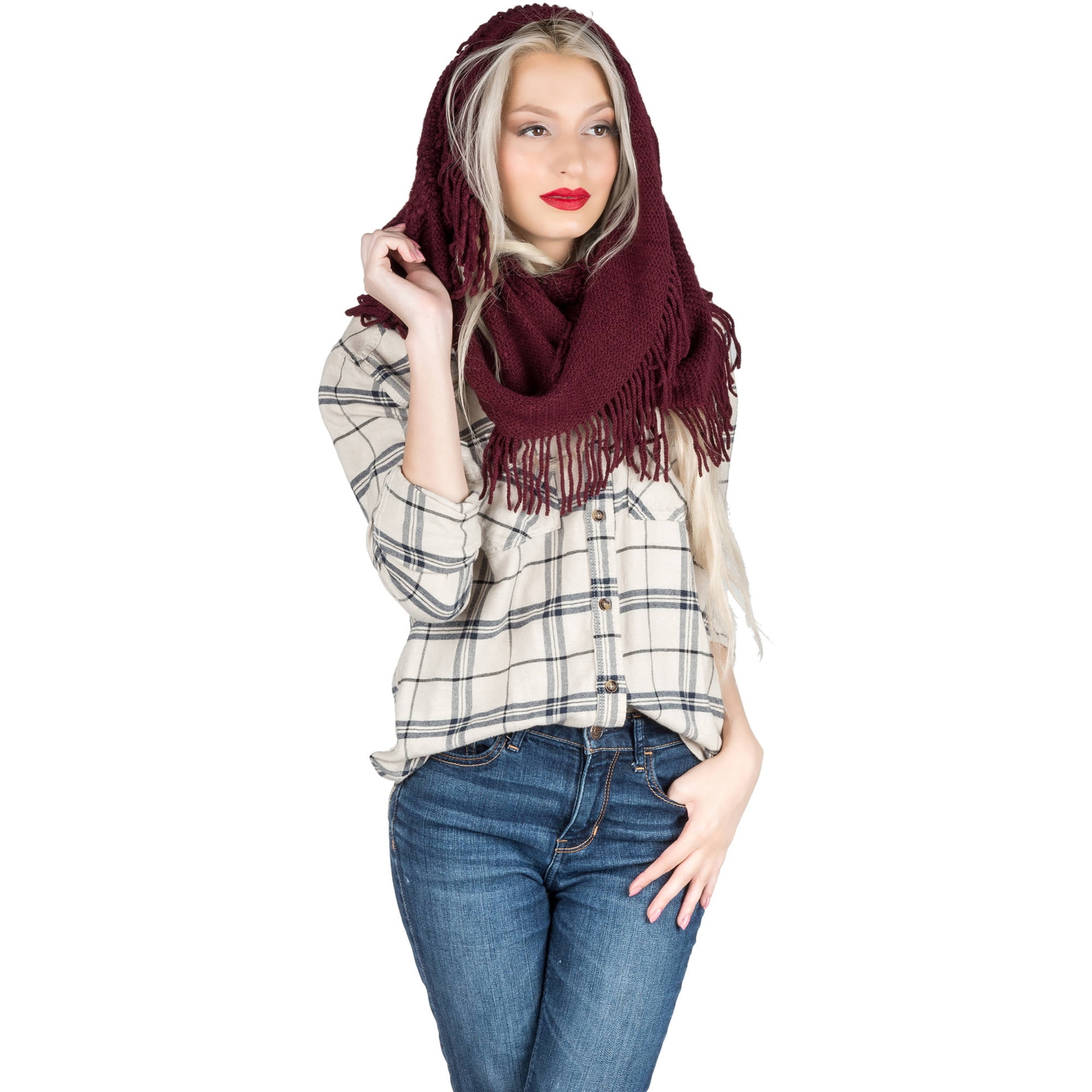 Women's Soft Woven Infinity Wrap Shawl Scarf with Frills [Adult Size]