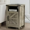 thumbnail image 3 of Grey Farmhouse Nightstand Set of 2, Rustic End Table with Barn Door and Shelf, Bedside Table with Charging Station for Living Room, Bedroom, 3 of 18