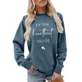 thumbnail image 3 of Letter Print Women's Sweatshirt Extra Heartbeat Inside Long Sleeve Crewneck Regular Fit Spring Basic Pullover, 3 of 5