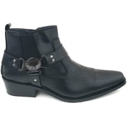 Men's Cowboy Boots Western Leather Lined Ankle Harness Strap Side Zipper Shoes