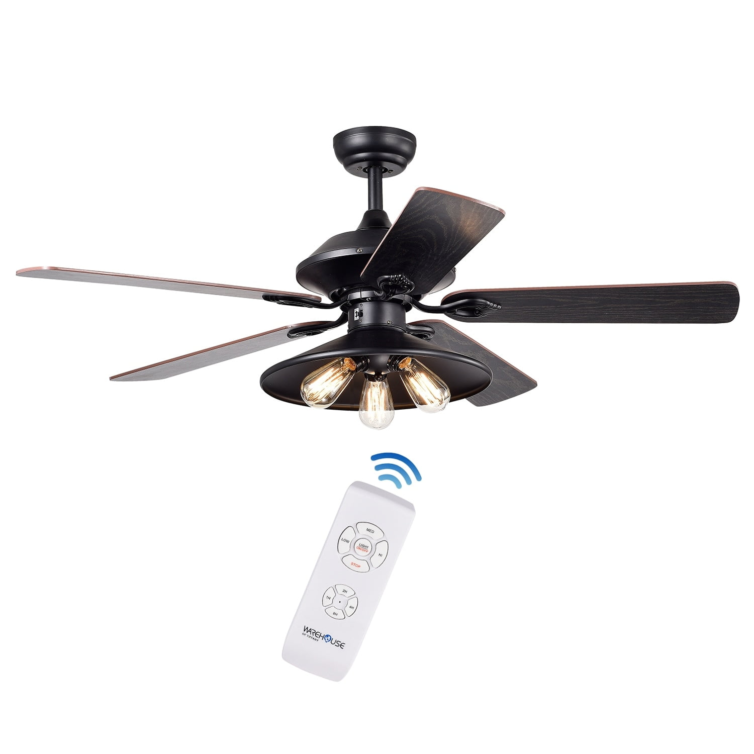 Upille 3-light Metal 5-blade 52-inch Matte Black Ceiling Fan
