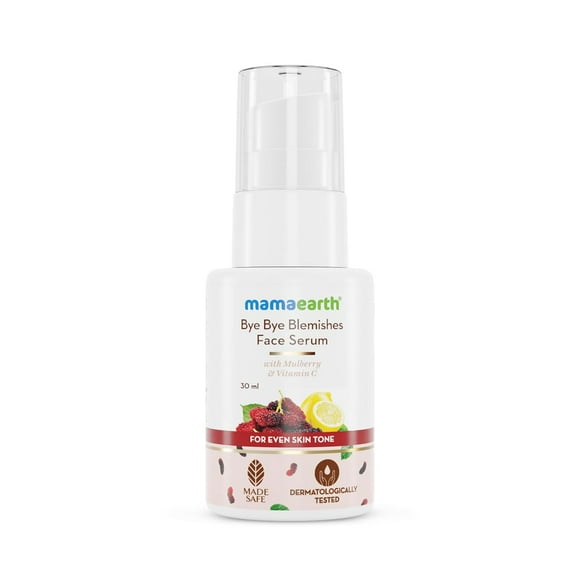 Mamaearth Bye Bye Blemishes Sérum pour le Visage / Peau Éclatante avec Vitamine C et Mûrier / Aide à Réduire les Cicatrices et Marques / Hydratation Légère pour Tous les Types de Peau / 1,01 Fl Oz (30 ml)