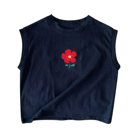LNMQLPDBS Toddler Tank Tops Girls Kids Floral Graphic Print Shirts Sleeveless Crewneck Baby Tank Top Cute Summer Clothes for Beach Party Navy 3-4 Years