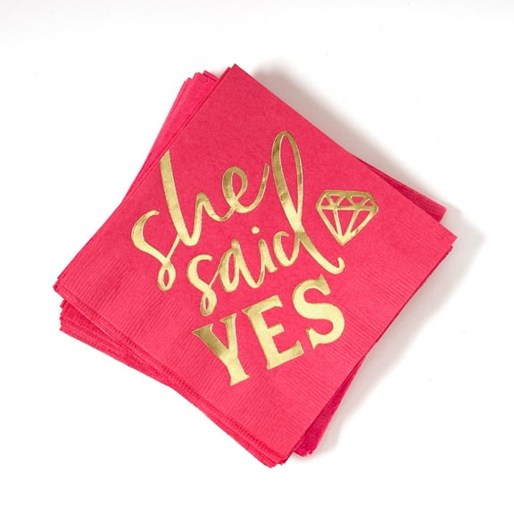 ForYourParty.Com She Said Yes Cocktail Napkins - Pink and Gold