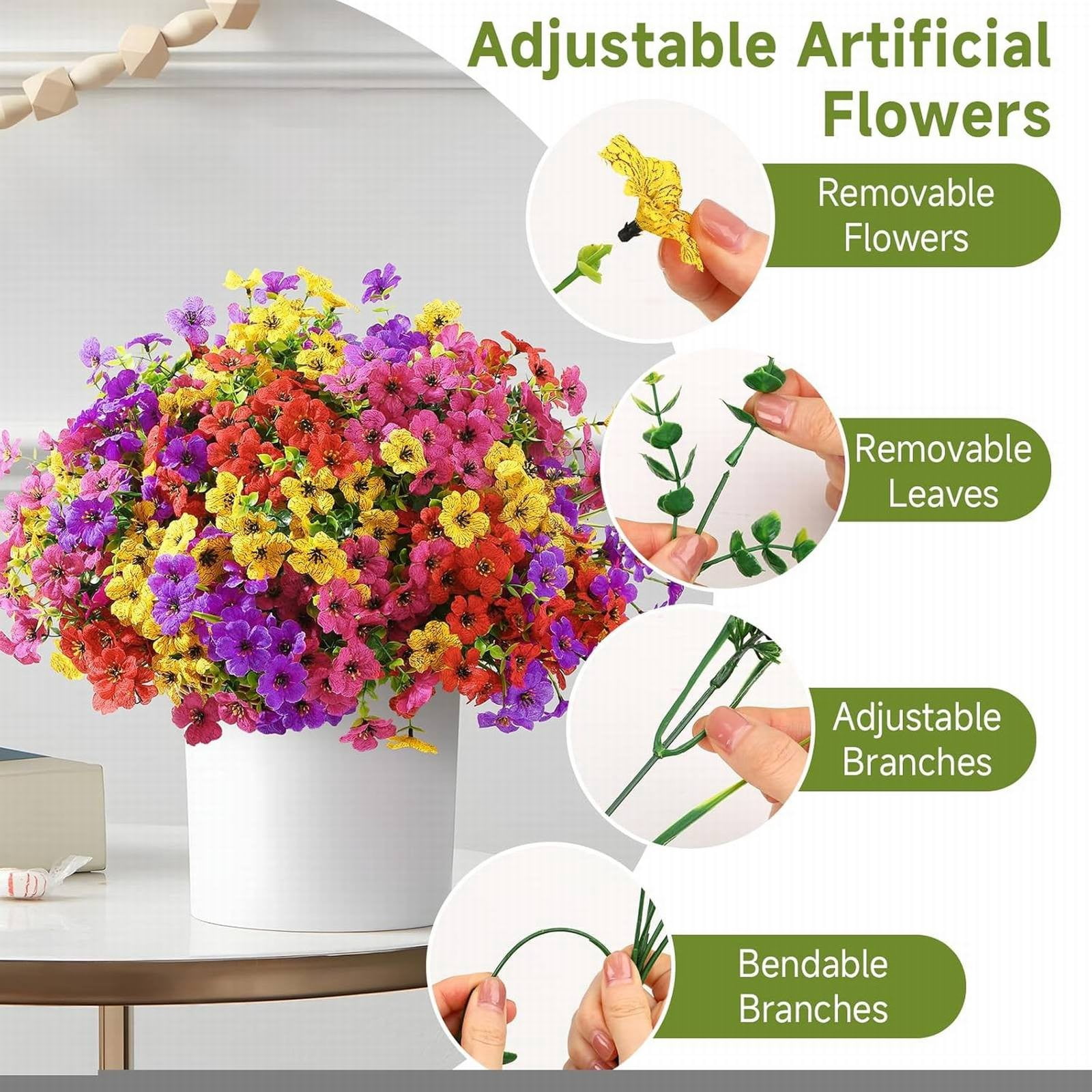 12 Pack Artificial Flowers 18" Long, Red Yellow Purple Pink Faux Plants for Indoor Outdoor Decor, DIY Garland Making, Fade Resistant Fake Flowers