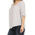 thumbnail image 2 of Women's Casual Round Neck Top Blouse with Roll Tab Sleeve, 2 of 6