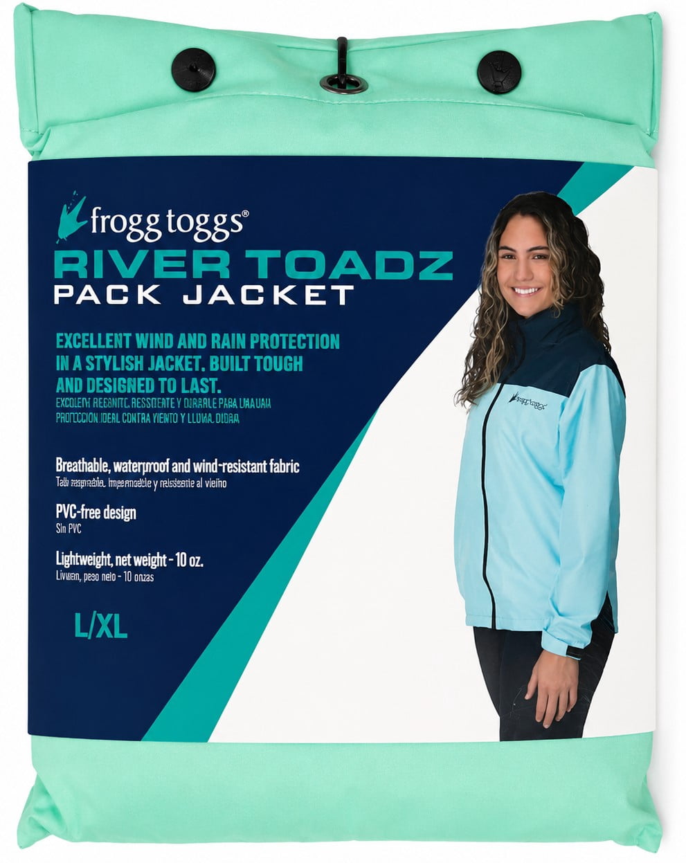 Frogg Toggs River Toadz Rain Jacket with Set-In Sleeves, Waterproof Rain Gear for Women, Seafoam/Gray, Size L/XL