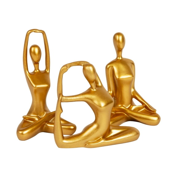 Mind Reader Yoga Figurine Set, Meditation Statues for Home, Office, or Studio Decor, Elegant Mindful Gift, Resin, Set of 3, Gold