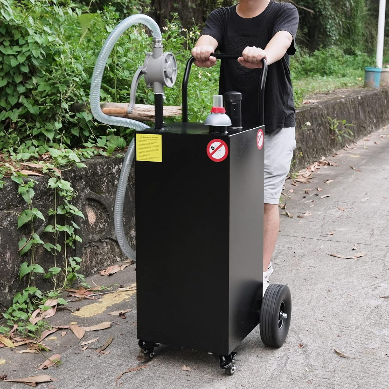 40 Gallon PortableCaddyStorage Tank Large Hand Siphon Pump with Rolling FlatSolid Rubber Wheels for Boat, ATV, Car, Motorcycle