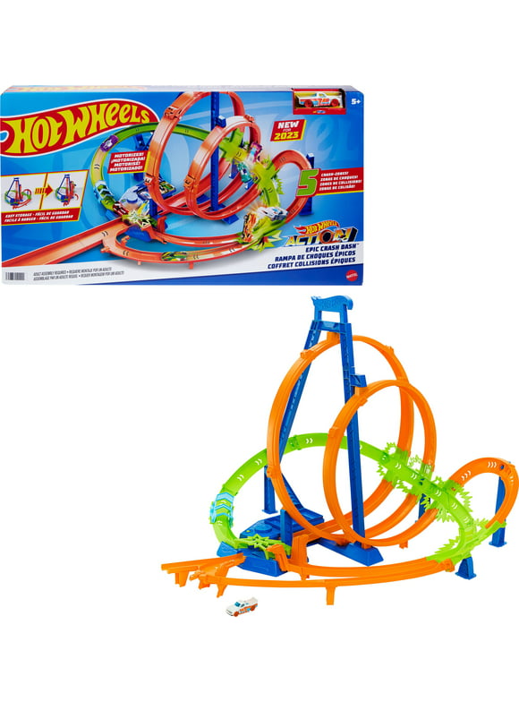 Hot Wheels Track Set with 5 Crash Zones, Motorized Booster and 1 Hot Wheels Car, for Kids 5 Years & Up