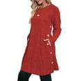 thumbnail image 3 of UVN Fall Dresses for Women Long Sleeve Casual Winter Dress with Pockets Buttons Side Tunic Dress, 3 of 9