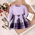 thumbnail image 2 of ZHOGXU Toddler Girl Skirt Set 2Pcs Outfits Long Sleeve Solid Color Knit Tops And Flared Mini Skirts With Bowknot Kids Cute Clothes,Purple,100, 2 of 6