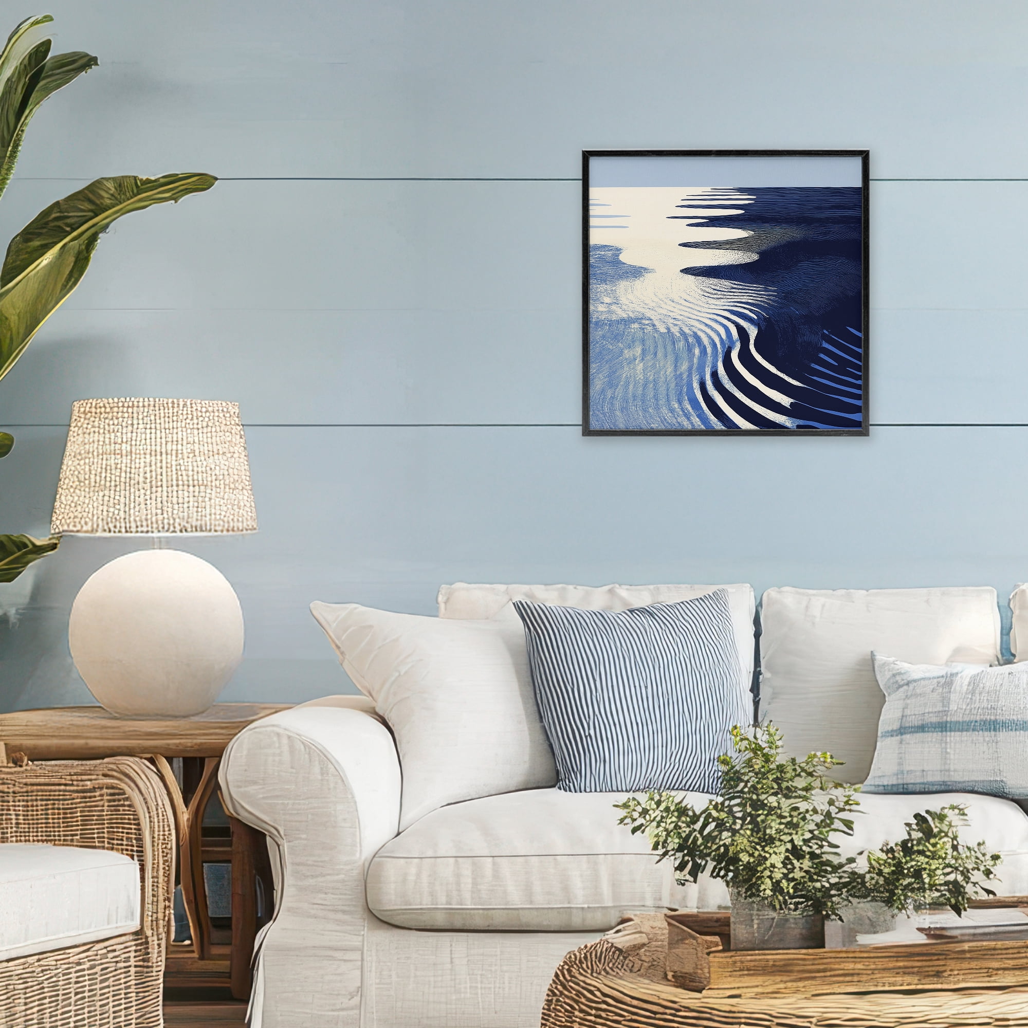Stupell Industries Abstract Cobalt Ripples Black Framed Giclee Art, design by Walker Noble
