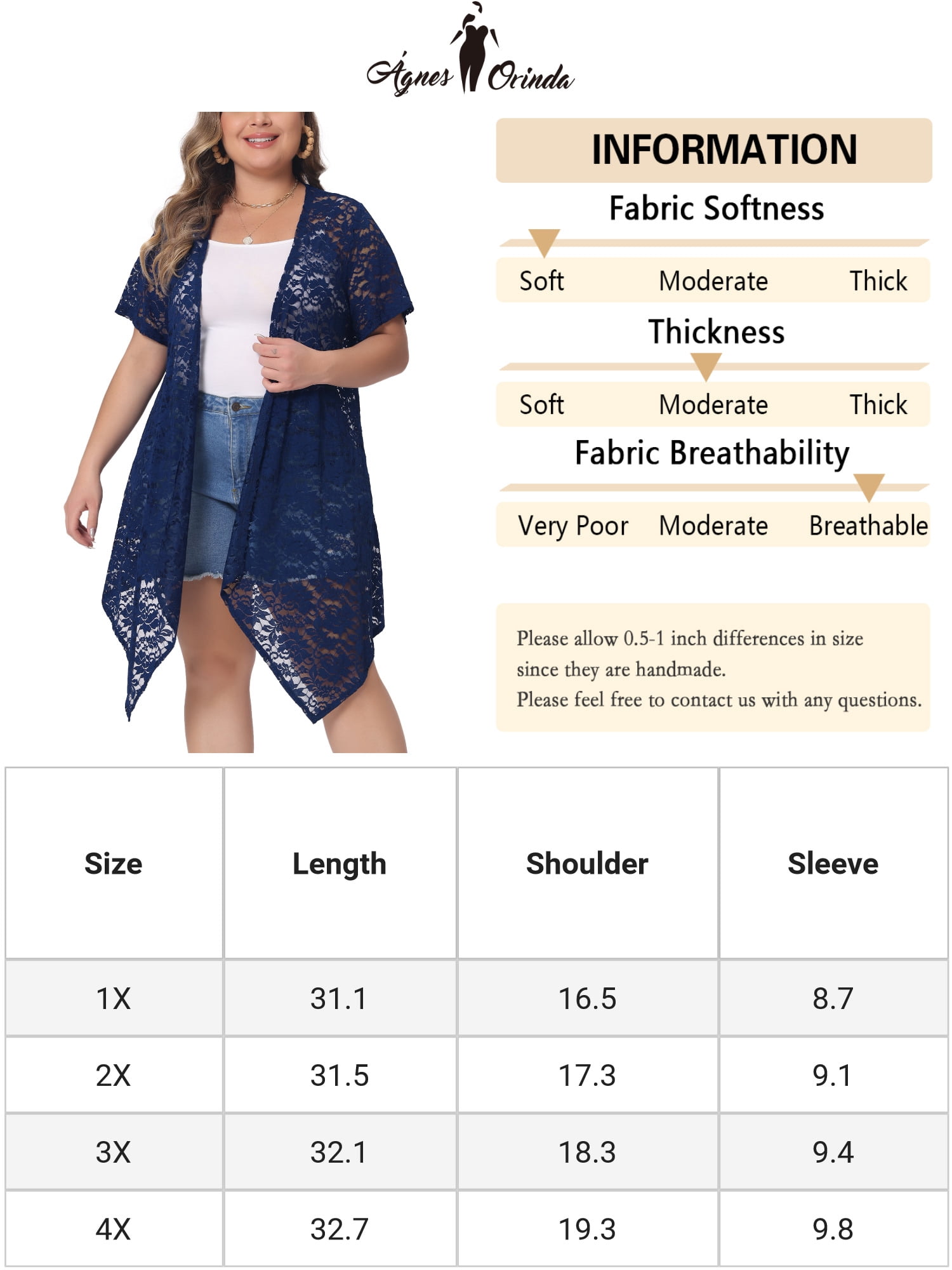 Unique Bargains Women Plus Size Cardigan Lace Crochet Short Sleeves Sheer Cover Up 3X Royal Blue