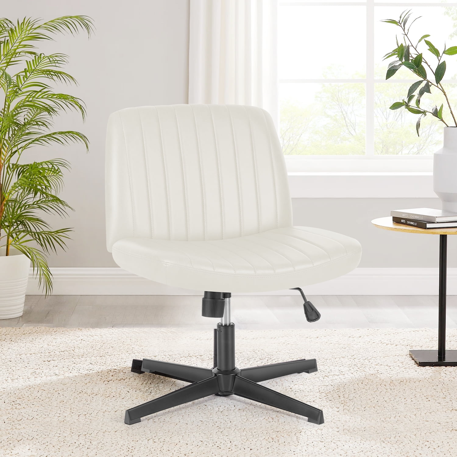 Office Chair Armless Criss Cross Legged Chair No Wheels, Comfy Home Office Desk Chairs, Adjustable Swivel Padded Fabric Vanity Task Computer Chair