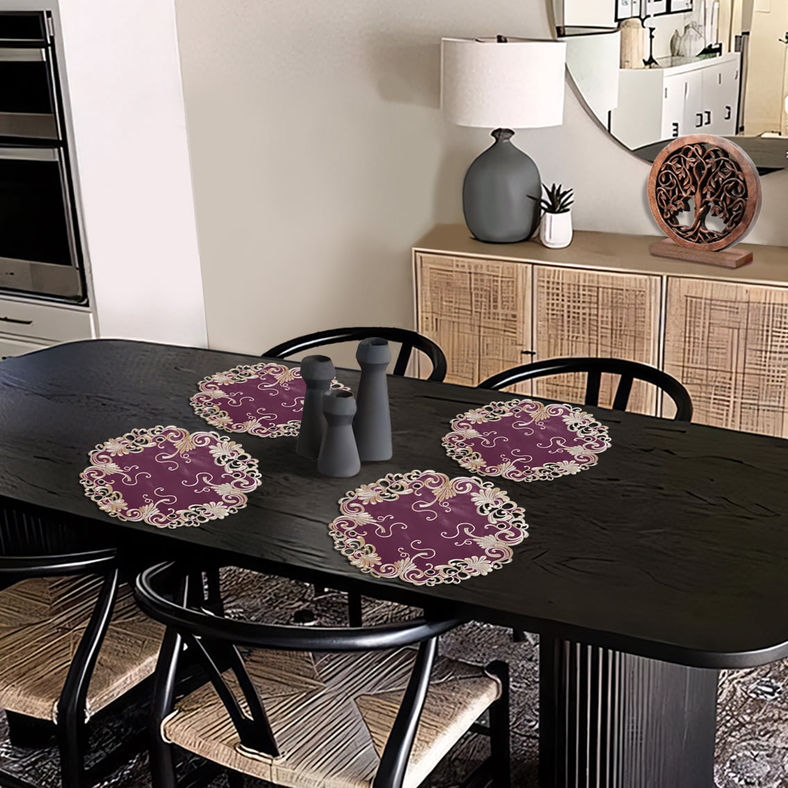 Purple Doilies Set of 4 - Round Placemats European Embroidery for Dining Table